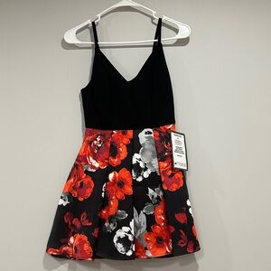 Speechless Black and Red Floral Mini Dress
